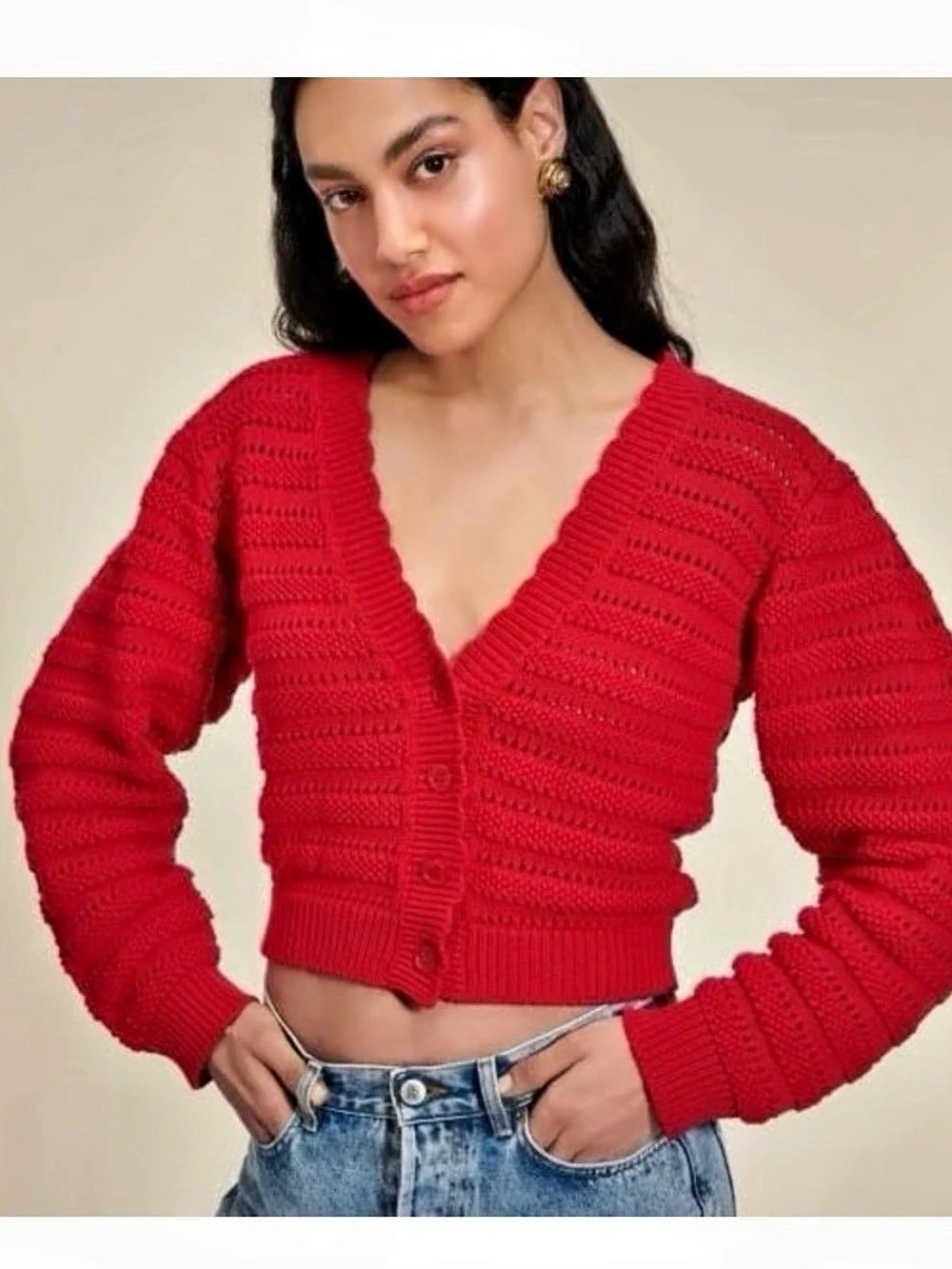 Rouje Cropped Red Cardigan